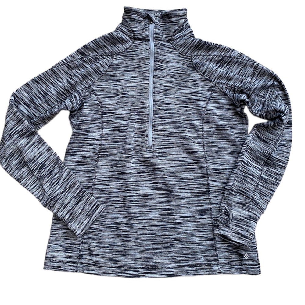 COLUMBIA Mock Neck 1/2 Front Zip Black White Top Size Large